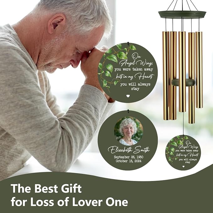 ASTARIN Customized Wind Chimes Memorial, Sympathy Gifts for Loss of Mom Dad Son, Grief Gifts for Women, Condolences Wind Chime Gift Idea, Wooden Windchime Deep Tone(Made in Texas)