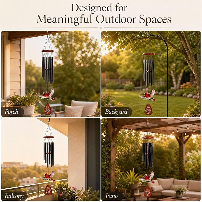 36'' Cardinal Wind Chimes for Outside, Memorial Wind Chimes for Loss of Loved One, Sympathy Gifts for Loss of Mother Dad Husband, in Memory of Loved One Gifts with Condolence Card