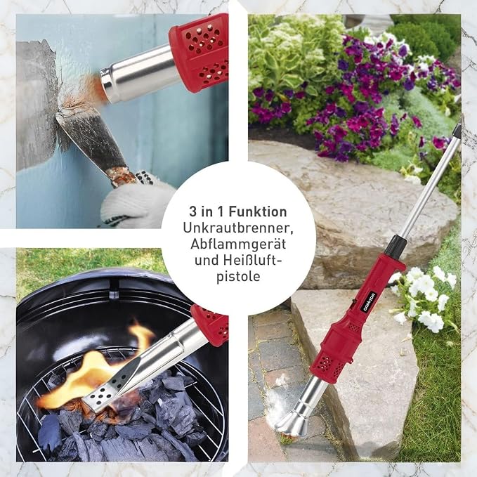 2000W Electric Weed Burner - 650℃ Thermal Weeder & BBQ Lighter W/2 Nozzles, 6ft Cord For Garden/Patio/Driveway (Flame & Hot Air Modes)
