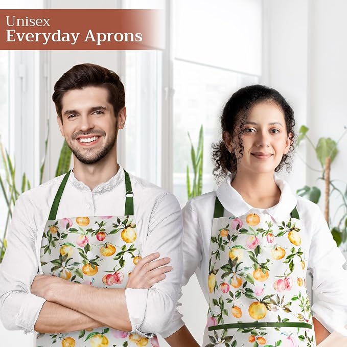 Maison d' Hermine Aprons for women with Pocket 100% Cotton (27.50"x31.50") | Adjustable Neck Strap & long ties Apron Men Chef Wedding Cooking Gardening Server Maid