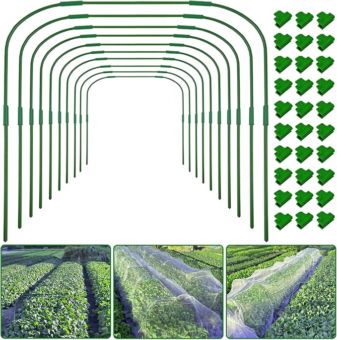 10 Sets 41.3"x32" Greenhouse Hoops Grow Tunnel for Raised Beds,Durable Rust-Free Removable Row Cover Hoops for Garden Netting DIY Kits with 30 Clips,Garden Hoops for Outdoor Vegetables Climbing Plant