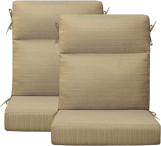 Outdoor Patio Chair Cushions 44x21x3.5 inch, Set of 2 Thicken Comfy Cushions for Rocker Non Slip Fade Shield Water Repellent High Back with Ties, Yellow Weave Pattern
