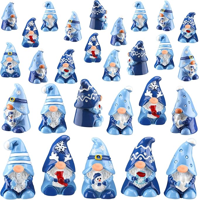 80 Pcs Winter Mini Gnomes Figurines Winter Snowflake Miniature Figurines Tiny Resin Statues Snowman Table Centerpieces for Patio Garden Ornament to Hide Party Favors