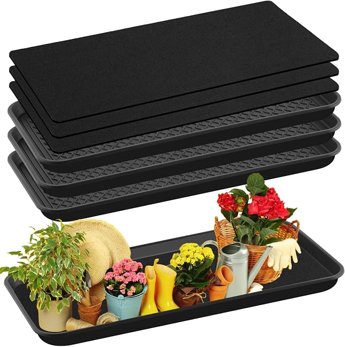 Vesici 3 Set/6 Pcs Large Square Plant Saucer 30 Inch Self-Watering Trays 3mm Capillary Mat-Automatic Watering System for Indoor/Outdoor Plants, Robust Plastic Seedling Trays for Potted Plant, Garden