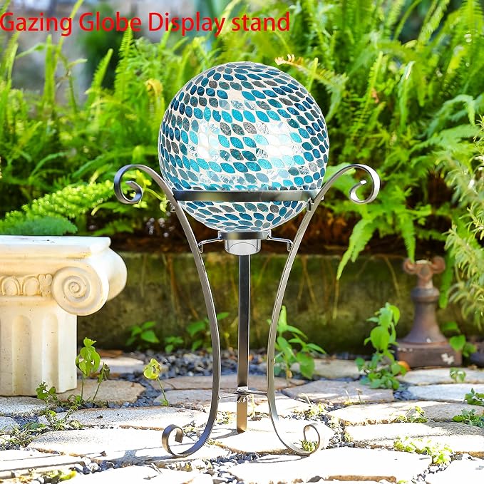 Metal Gazing Globe Stand for 10 or 12 Inch Balls - 17" H Black Outdoor Holder With 3 Stakes for Garden