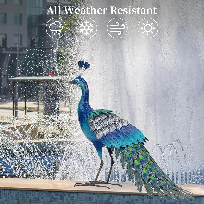 Metal Peacock Statue Garden Decor Yard Art Sculpture Outdoor Decoration | for Lawn,Patio,Backyard