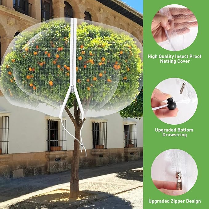 12'*12' Large Fruit Tree Netting for Squirrels and Birds with Drawstring, Insect Bird Netting Pest Barrier for Garden Protection (White)