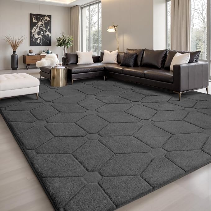 Sour Lemon 4x6 Area Rugs for Living Room, Soft Carpet Geometric Grey Rug | Washable, Alfombra Para Salas Modernas, Non Slip Big Soft Thick Fluffy Plush, Memory foam Rug for Playroom Kids Room