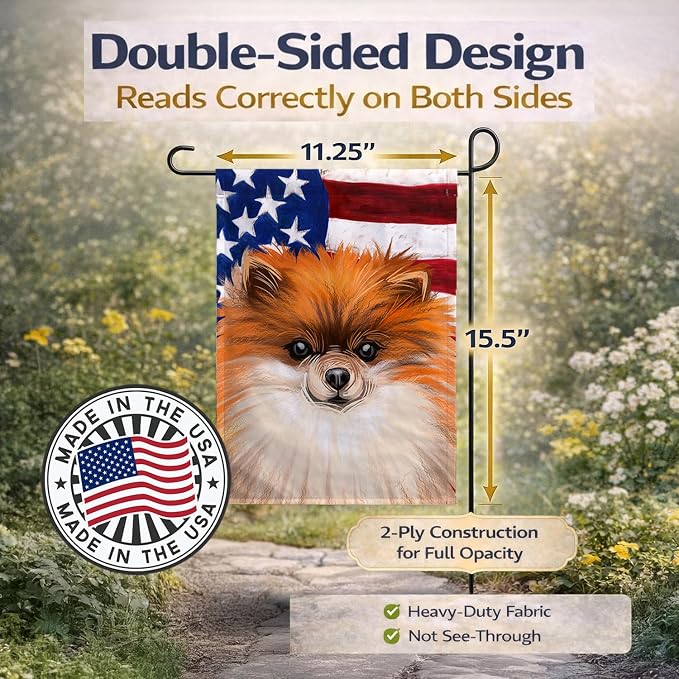 Caroline's Treasures CK6538GF German Spitz Dog American Flag Garden Flag Mailbox Flag Decorative Yard Flag Banner Outside Patio Artwork Yard Flower Beds, Garden Size, Multicolor