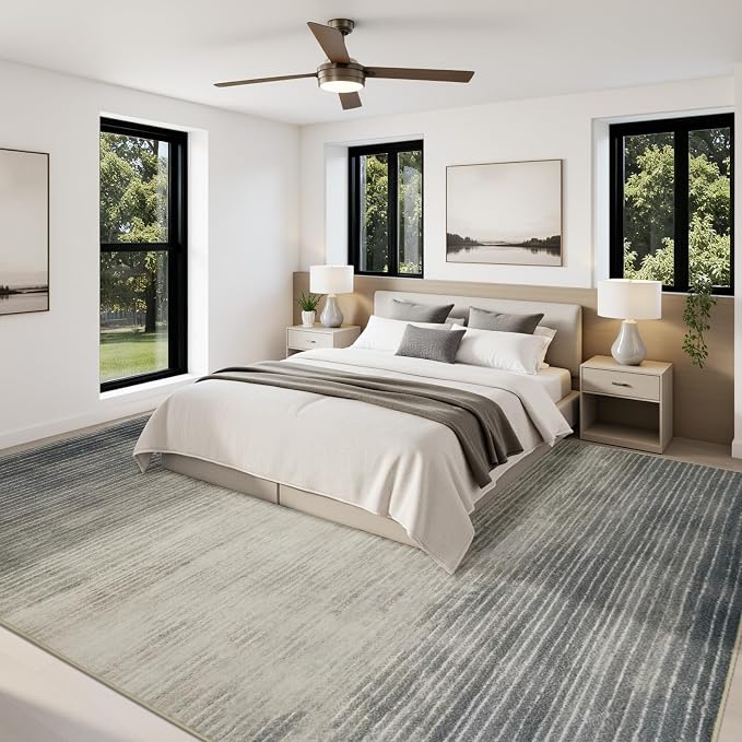 Joydeco 8x10 Area Rugs for Living Room, Washable Modern Abstract Non Slip Soft Rug, Low Pile Carpet for Bedroom, Dining Room, Home Office, Pet & Child Friendly, Beige & White & Dark Gray