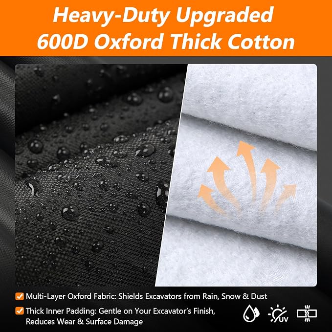Heavy Duty Mini Excavator Cover, 6-Layer 600D Oxford Fabric with Inner Cotton Split Design for Better Fit, Waterproof All-Weather Machine Protection for 1 Ton Mini Excavator 0.9-1.5Ton