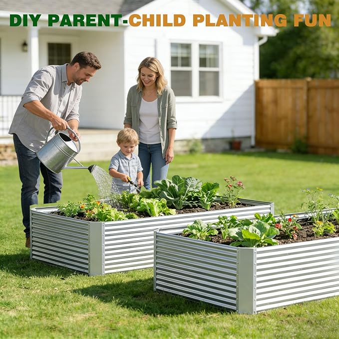 4 Pcs 6 x 3 FT Galvanized Steel Raised Garden Bed, Large Metal Planter Box with Rustproof Finish, Easy Assembly Outdoor Garden Box for Vegetables & Herbs