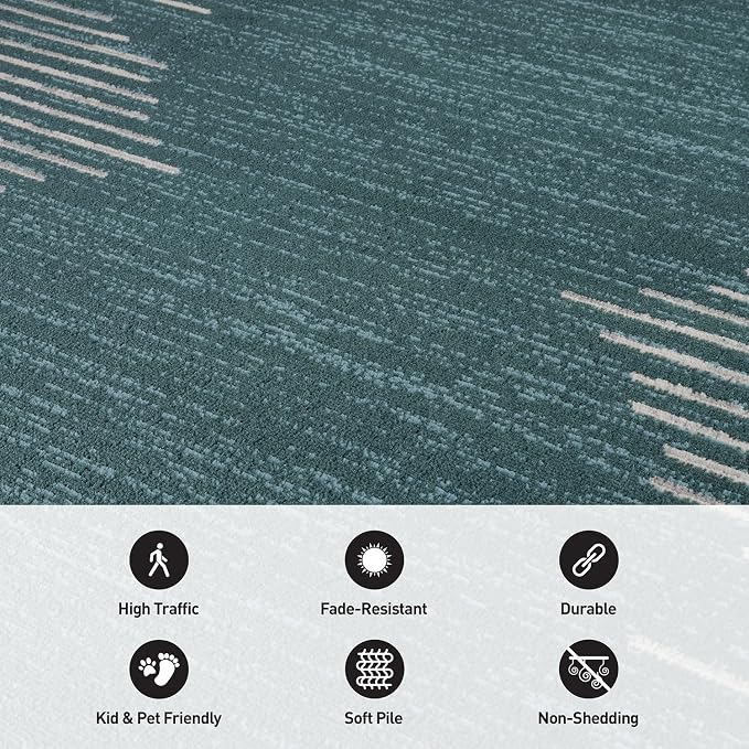 Rugshop Bohemian Stripe Stain Resistant High Traffic Area Rug Teal 5' x 7' | High Traffic,Fade Resistant, Living Room, Bedroom, Dining Room, Home Office, Kitchen, Entryway, Hallway, Nursery,Basement
