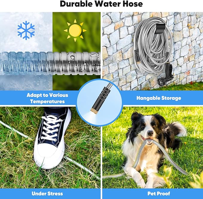 CXEZSIK Garden Hose, Water Hose with 10 Function Nozzles, No Kinks, Flexible Hose, Lightweight, Puncture Proof Hose for Yard and Outdoor（51FT）
