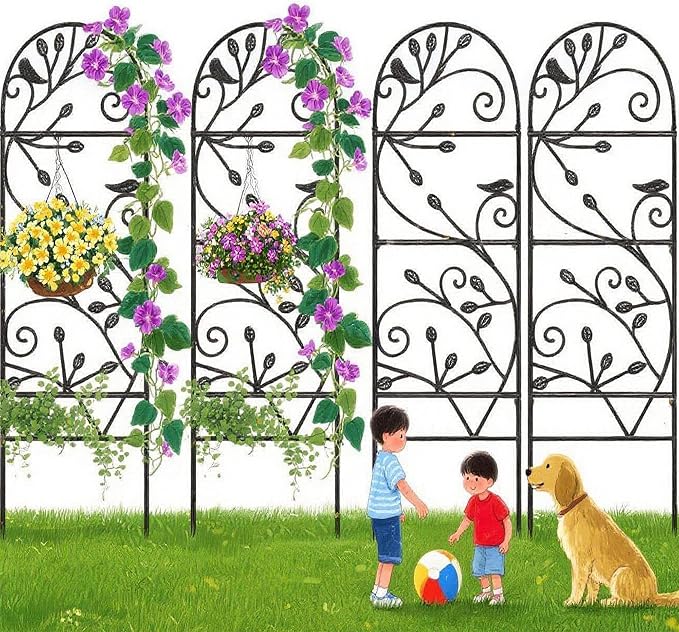 Amagabeli 4 Pack Garden Trellis for Climbing Plants Outdoor 46" x 15" Rose Wrought Iron Trellis for Vine Vegetable Flower Ivy Cucumber Decorative Trellis Black