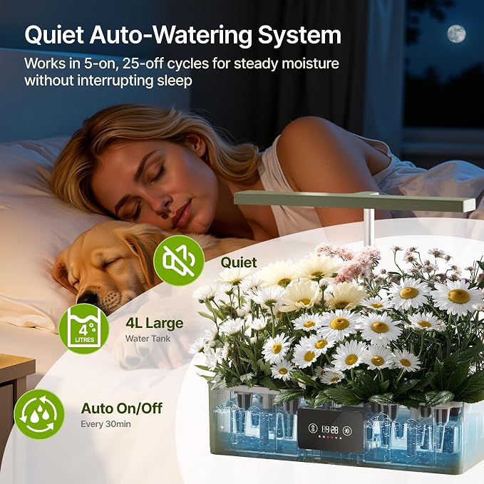 SUNCOZE Hydroponics Growing System Kit with 24W Dimmable LED Light, Green | 12 Pods Indoor Herb Garden with Timer & Local Time Setting, Adjustable Height, Smart Countertop Garden for Home & Kitchen