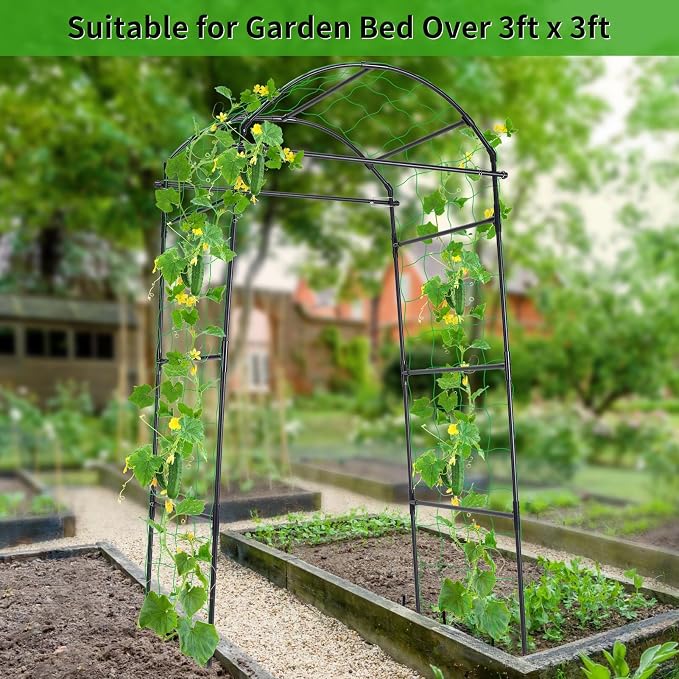 FOLLOOK Cucumber Trellis, 6.7ft Tall Garden Arch Trellis for Climbing Plants Outdoor Arbor Support Vine Vegetable Tomato Bean Pea Grape Squash Pumpkin Cucumber Raised Bed, Lightweight, Black