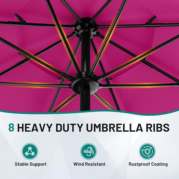 AreShark 9ft 3-Tier Patio Umbrellas, Outdoor Umbrella with 8 Sturdy Ribs UV Protection Windproof, Market Table Umbrella w/Push Button Tilt & Crank for Pool, Porch, Deck, Garden(Rose Pink)