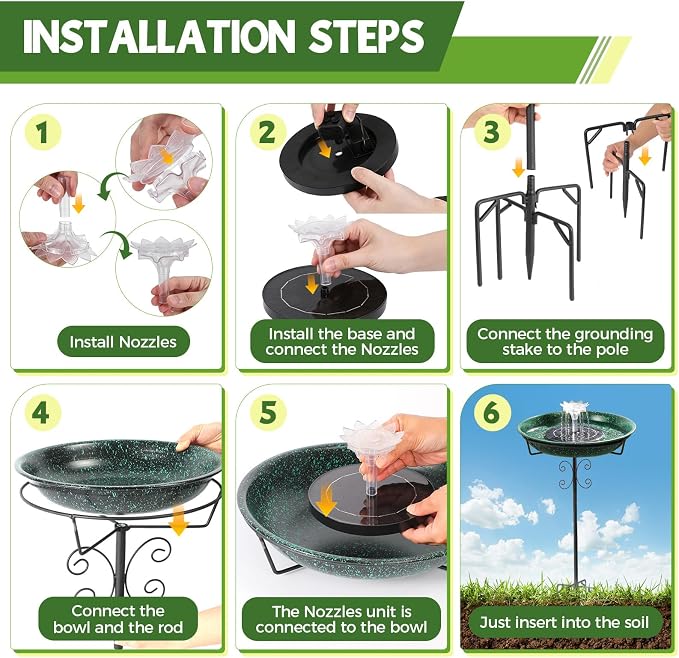 Solar Powered Metal Bird Bath with Fountains for Hummingbirds,Stable Stylish Design with 5-Prong Base Metal Stake Bird Baths for Outside Lawn Patio Yard Garden