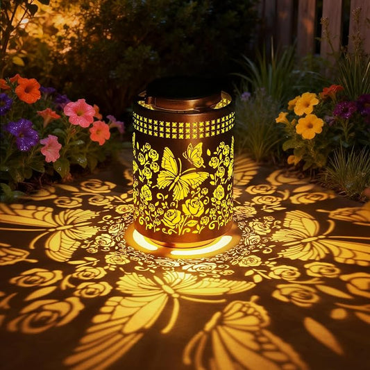 Solar Lanterns Outdoor Waterproof Butterfly Garden Decor Gifts for Women Mom Grandma, Hanging Solar Lights Metal Garden Decoration Outside for Yard, Patio, Backyard, Porch for Gift Card Box Packaging