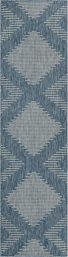 Unique Loom Outdoor Modern Collection Area Rug - Tambor (3' 3" x 12' Runner, Blue/ Ivory)