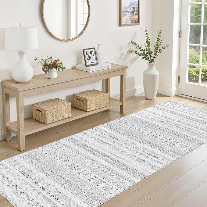 cotiled Hallway 2.6x8 Runner Rugs Washable Boho Moroccan Soft Rug | Solve Modern Neutral Trendy Home Decor - Stain Resistan Carpet for Entryway Kitchen Laundry Room Dark Grey