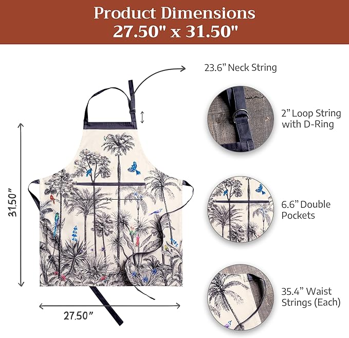 Maison d' Hermine Aprons for women with Pocket 100% Cotton (27.50"x31.50") | Adjustable Neck Strap & long ties Apron Men Chef Wedding Cooking Gardening Server Maid