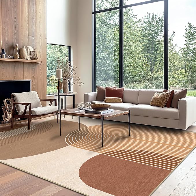 8x10 Large Area Rug for Living Room BohoRug Bohemian Rugs Machine Washable Modern Geometric Rug Non Slip Printed Low Pile Indoor Floor Carpet for Dining Room Bedroom Office,Orange