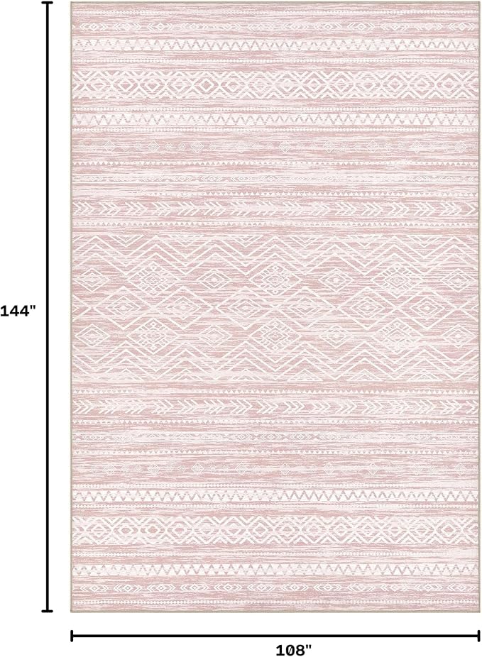 Tortania Area Rug Living Room Rugs- 9x12 Washable Large Soft Neutral Boho Moroccan Bohemian Farmhouse Rug Indoor Floor Carpet for Bedroom Under Dining Table Home Office Decor - Pink