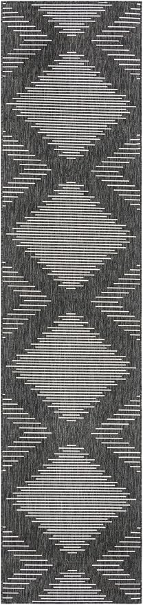 Unique Loom Outdoor Modern Collection Area Rug - Tambor (3' 3" x 14' 1" Runner, Charcoal Gray/ Ivory)