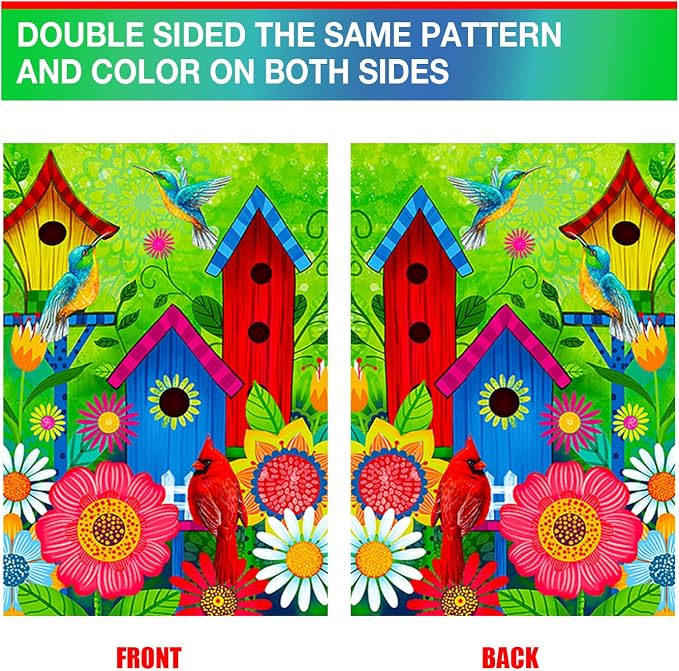 Welcome Lighted birds garden flags 12X18 double sided solar | small yard flag, lawn home spring solar decoration