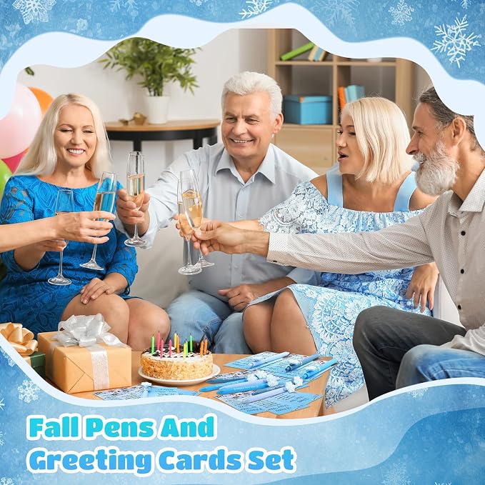 Marspark 30 Set Winter New Year Gifts Bulk Christmas Ballpoint Pens and Greeting Cards Set with Bag Twist Ties for Employee Coworker Teacher Student School Office Home Party Favor
