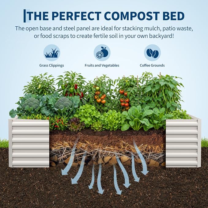 Garvee 8x4x2ft Galvanized Raised Garden Bed Outdoor,Rust-Resistant Raised Garden Beds for Gardening, Easy Assembly Outdoor Garden Box & Planters,Beige