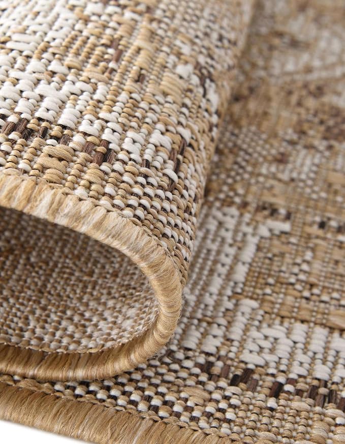 Unique Loom Outdoor Traditional Collection Area Rug - Valeria (3' 1" Round, Natural/ Ivory)