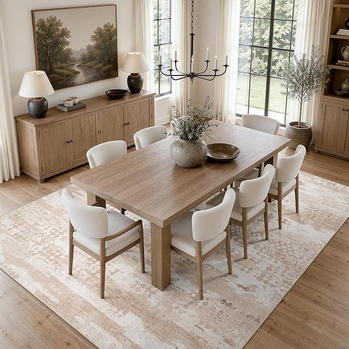 DCX Abstract Washable 5x7 Rug, Non Slip Low Pile Rug, Beige | Easy to clean, non-shedding, soft, kid & pet friendly, with a non-slip rubber backing for living rooms, bedrooms, and offices