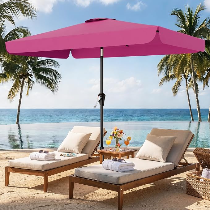AreShark 6.5 x 10 FT Rectangular Valance Patio Umbrella, Outdoor Umbrella with Tilt and Crank, Market Table Umbrellas W/ 6 Ribs UV Protection for Garden, Deck, Backyard and Pool, Rose Pink