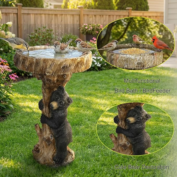 Hamiedun 23.6”Tall Resin fiber Outdoor Bird Baths for Garden - Standing Birdbath, Woodland Tree Trunk Decoration Yard Statue，Pedestal Birdbaths, Garden, Patio, Lawn, Backyard (24inch)