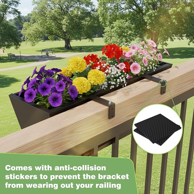 Railing Planter for Outdoor Plants 36'' Metal Hanging Flower Pot with Adjustable Brackets & Drainage Railing Planter Box Countryside Flower Plant Holder for Garden Yard Patio Balcony Deck Decor