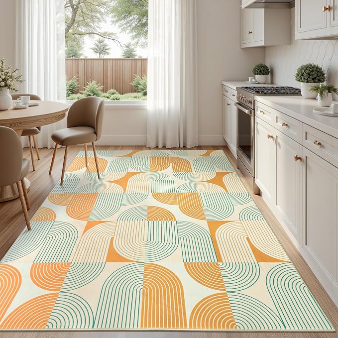 5x7 Washable Area Rugs for Living Room, Non Slip Boho Modern Rug | Stain Resistant, Soft Carpet Indoor Floor Carpets for Bedroom Dining Room Farmhouse Nursery Hallway Home Office, Orange