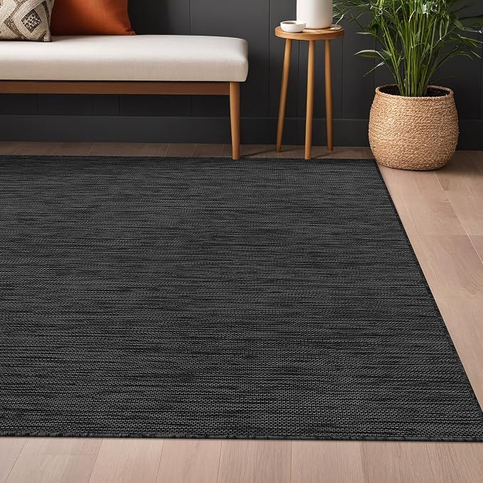 Beverly Rug Indoor Outdoor Rug 8x10, Washable Outside Carpet for Patio, Deck, Porch, Solid Modern Area Rug, Water Resistant, Dark Gray