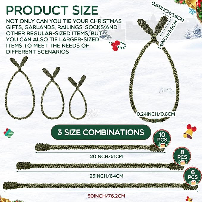 Zhengmy 24 Pcs Christmas Garland Ties Extra Long 30'' 25'' 20'' Olive Green Decorative Twist Tie for Banister Reusable Flexible Twist Tie for Garland Stairway Railing Home Xmas Holiday Decor