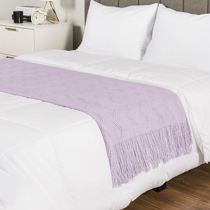 PAVILIA Lavender Purple Knit Throw Blanket for Couch, Twin Bed, Soft Knitted Farmhouse Sofa Throw for Living Room, Lightweight Decorative Summer Blanket for Chair, Outdoor Textured Boho Blanket, 60x80