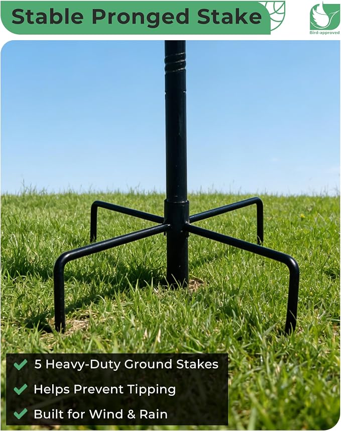 3" Deep Metal Bird Bath for Outdoors, Removable 13" Dia Bowl with Stable Upgrades Stake, Easy to Clean Birdbaths for Garden Yard Lawn Decor 1.4 Gallon