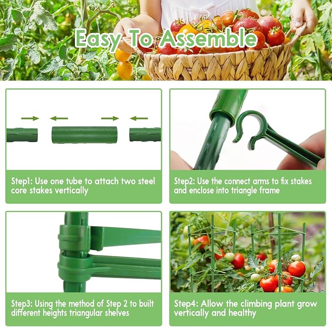 Riare 2 Pack 5.2 FT Tomato Cages for Garden- 63inches Heavy Duty Garden Stakes, Adjustable Tall Tomato Plant Support Tomato Trellis Cage for Pots, Raised Garden Bed, Climbing Vegetables Plants Flowers
