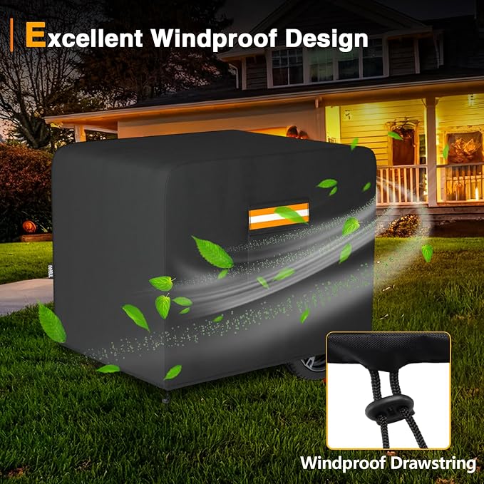 EVRBUL Generator Cover, 26”L x 20”W x 20”H Heavy Duty Waterproof 420D All-Weather Generator Cover with Storage Pocket Compatible with Most Generators 3000-5000 Watt (Black)
