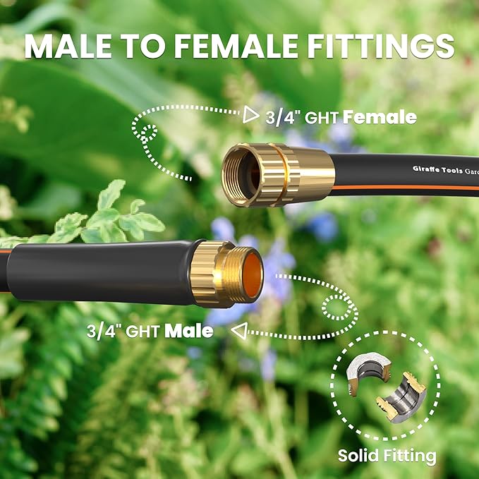 Giraffe Tools Garden Hose 50ft x 5/8", Water Hose Heavy Duty, Flexible, Lightweight Hybrid Hose, Male to Female Fittings