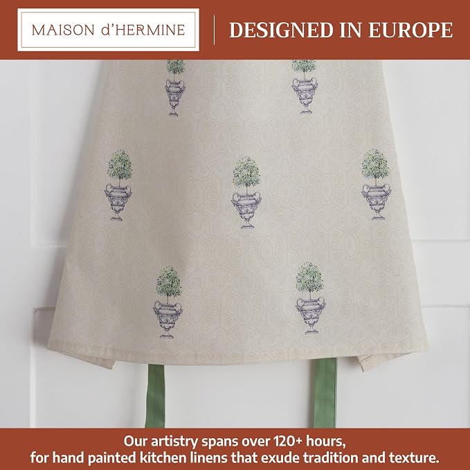 Maison d' Hermine Aprons for women with Pocket 100% Cotton (27.50"x31.50") | Adjustable Neck Strap & long ties Apron Men Chef Wedding Cooking Gardening Server Maid