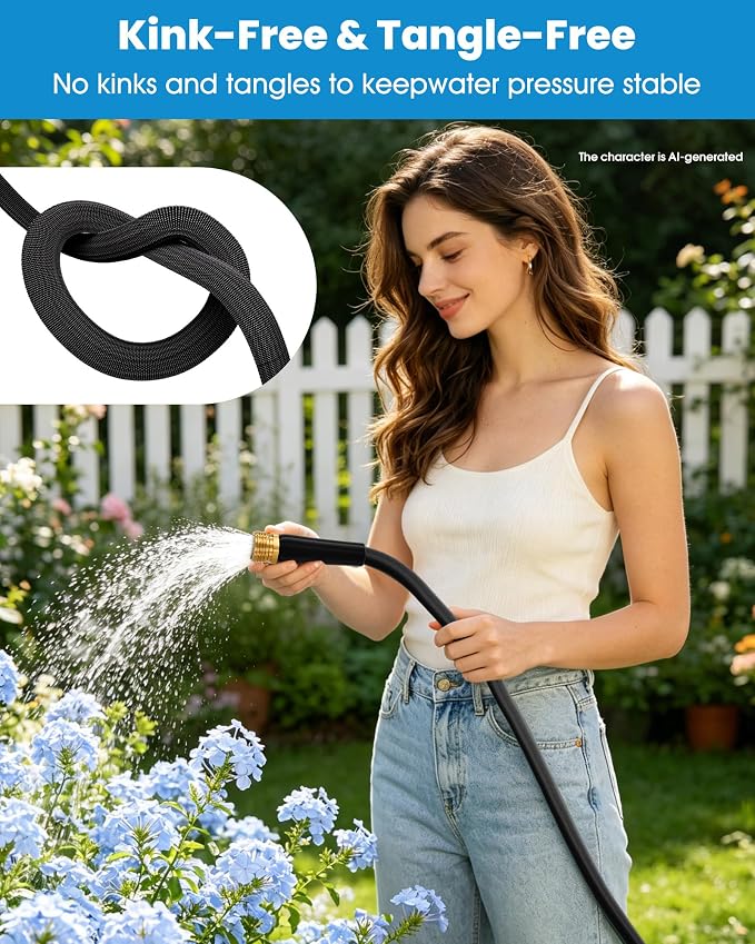 100 FT Garden Hose, Non-Expanding Water Hose, Ultra Flexible, Burst-Resistant, Kink-Free, High-Pressure Garden Hose for Easy All-Weather Use on Lawns, Gardens, and Outdoor Cleaning