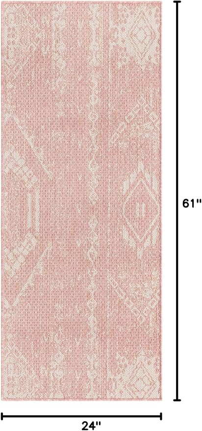 Unique Loom Outdoor Bohemian Collection Area Rug - Anthro (2' x 5' 1" Runner, Pink/ Ivory)