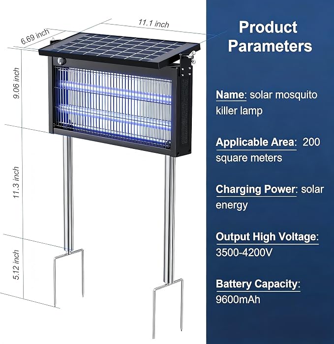 Solar Bug Zapper Outdoor, Mosquito Repellent Outdoor Patio, Waterproof Portable Fly Zapper, High Powerer 4500V Solar Mosquito Zappers for Home, Patio, Camping